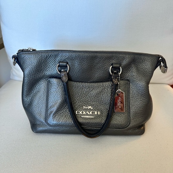Authentic COACH Emma Mini Satchel Crossbody Bag Gunmetal Leather - Picture 2 of 14